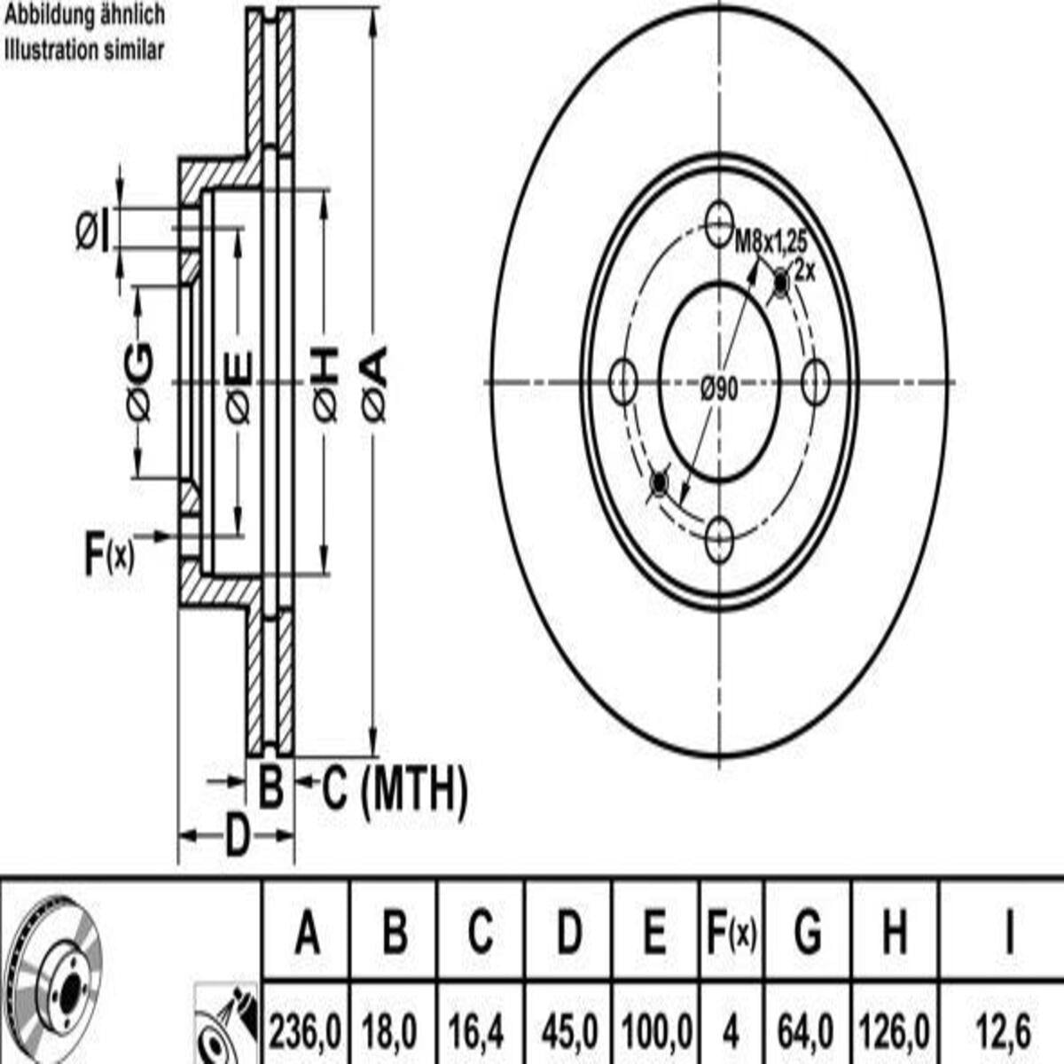 FREN DISK ON HAVA KANALLI 236-4 ( MITSUBISHI: CARISMA 95 - 99 / MITSUBISHI: COLT LANCER 92 - 96) 