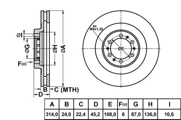 FREN DISK ON HAVA KANALLI 314-6 ( MITSUBISHI: L200 02>05 MAGNUM 4WD / PAJERO 01>05 4WD)