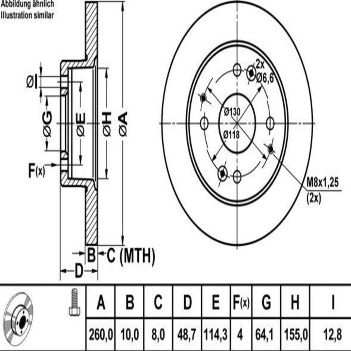 FREN DISK ARKA DUZ 260-4 ( HONDA: ACCORD IV 90 - 98 / ROVER : 600 93>99 )