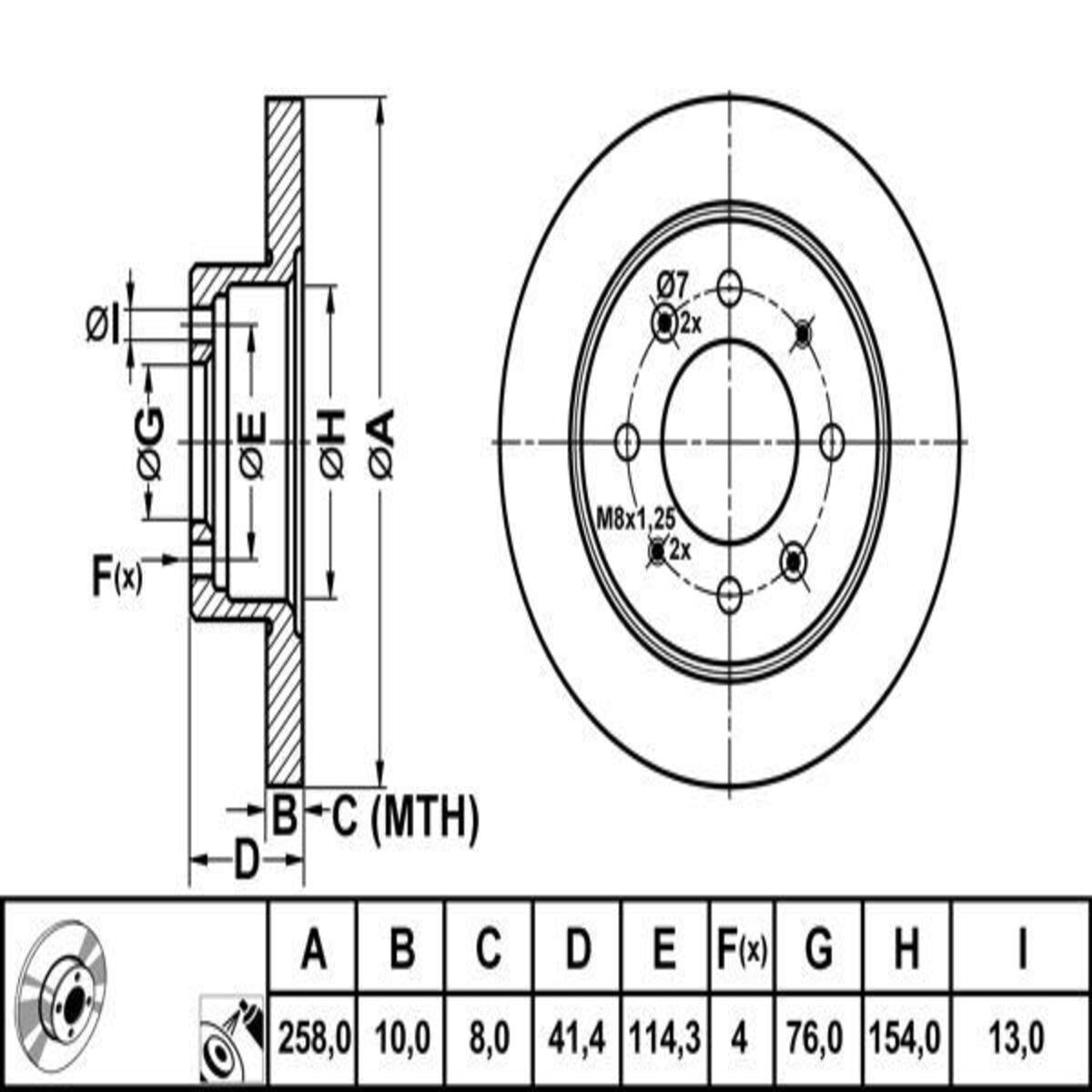 FREN DISK ARKA DUZ 258-4 ( KIA: CERATO 01 - 10 / HYUNDAI: ELANTRA 01 - 07) 