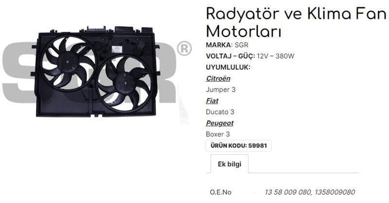 FAN MOTORU DAVLUMBAZLI DUCATO 3 - C.JUMPER 3 - P.BOXER 3 1358009080