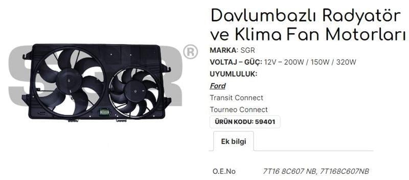 FAN MOTORU DAVLUMBAZLI TRANSIT CONNECT-TOURNEO CONNECT KLİMALI 7T168C607NB
