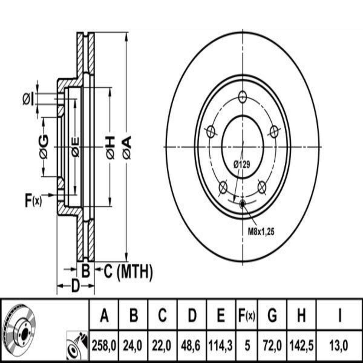 FREN DISK ON HAVA KANALLI 258-5 ( MAZDA: 626 92 - 98 )