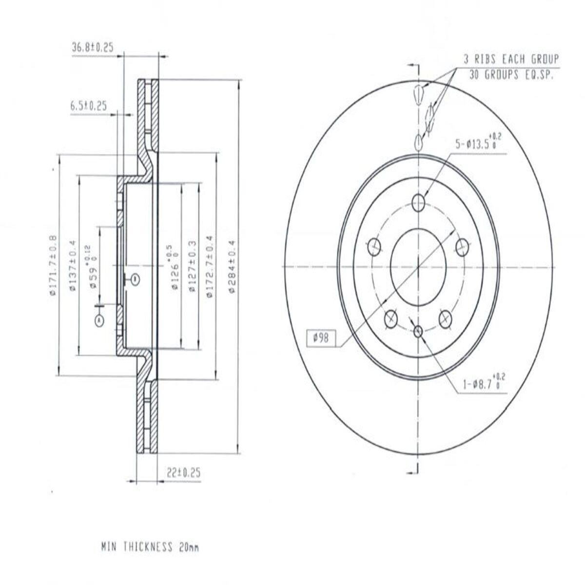 FREN DISK ON HAVA KANALLI 284-5-(FIAT : EGEA 1.3 MJT-1.6 MJT-1.4 16v-1.6 16v FIAT : 500L 1.6 MJT -1.4 2012>   )