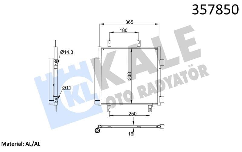 KLİMA RADYATÖRÜ PEUGEOT 107 - CITROEN C1 - TOYOTA AYGO 1.0 1.4HDI 05<14 KURUTUCU İLE BRAZING AL/AL 345×338×16 AL/AL