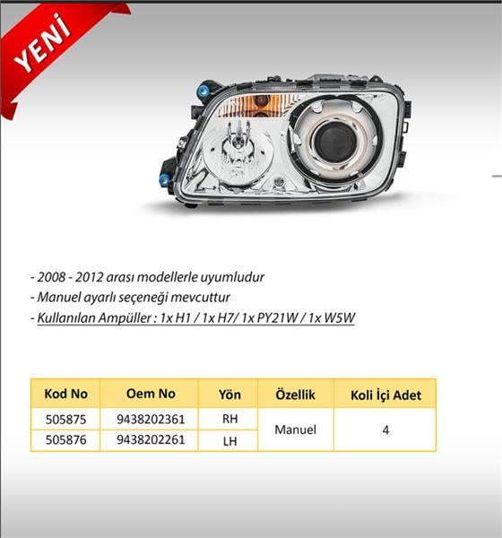 M.ACTROS MP3 (2008-2014) FAR  MERCEKLİ SOL MANUEL – HALOJEN AMPULLÜ