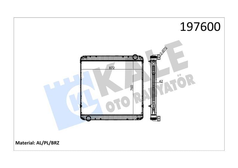 RADYATOR FORD TRUCKS CARGO ÇEKİCİ 2535R/3235C/3235 S/1830/1835 INTC. UZUN TİP AL/BRZ 872×760×42