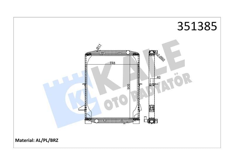RADYATOR IVECO TRUCKS IVECO EUROSTAR (E38, E42, E4 7, E52) EUROTECH (E38, E42) 92=> (MT) (ÇERÇEVELİ) AL/BRZ 900×748×40