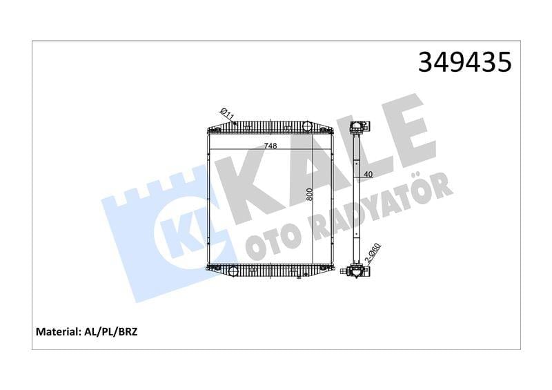 RADYATOR IVECO TRUCKS IVECO EUROTECH (E24, E27, E3 0, E34) EUROTRAKKER (E31, E34, E35, E37, E38, E42, E44) 92=> (MT) (ÇERÇEVESİZ) AL/BRZ 800×748×40