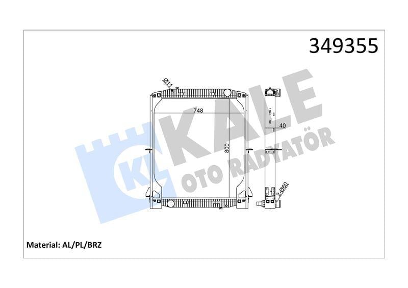 RADYATOR IVECO TRUCKS IVECO EUROTECH (E24, E27, E3 0, E34) EUROTRAKKER (E31, E34, E35, E37, E38, E42, E44) 92=> (MT) (ÇERÇEVELİ) AL/BRZ 800×748×40