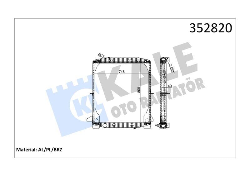 RADYATOR IVECO TRUCKS IVECO EUROTECH (E24, E27, E3 0, E34) EUROTRAKKER (E31, E34, E35, E37, E38, E42, E44) 92=> MT (ÇERÇEVELİ) AL/BRZ 800×748×40