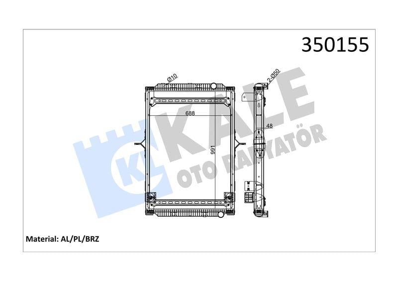 RADYATOR RENAULT TRUCKS RENAULT TRUCKS PREMIUM 2 3 70,380,410,430,440,450,460 KERAX 370,410,450,460,500 05=> (MT) (ÇERÇEVELİ) AL/BRZ 991×688×48
