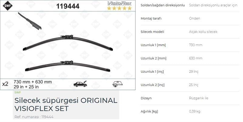 SILGI SÜPÜRGESI SWF VISIOFLEx FLAT BLADE 2 ADET TAKIM 730 + 630 MM CMAX II 10> 