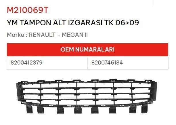 TAMPON ALT IZGARASI TK 06>09 MEGANE II