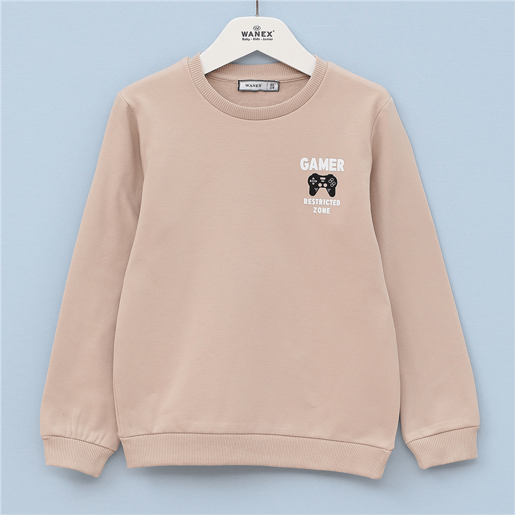 Erkek Çocuk Bisiklet Yaka Şardonlu Uzun Kol Kalın Sweatshirt - 15562