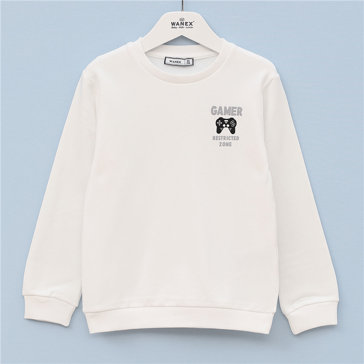 Erkek Çocuk Bisiklet Yaka Şardonlu Uzun Kol Kalın Sweatshirt - 15562