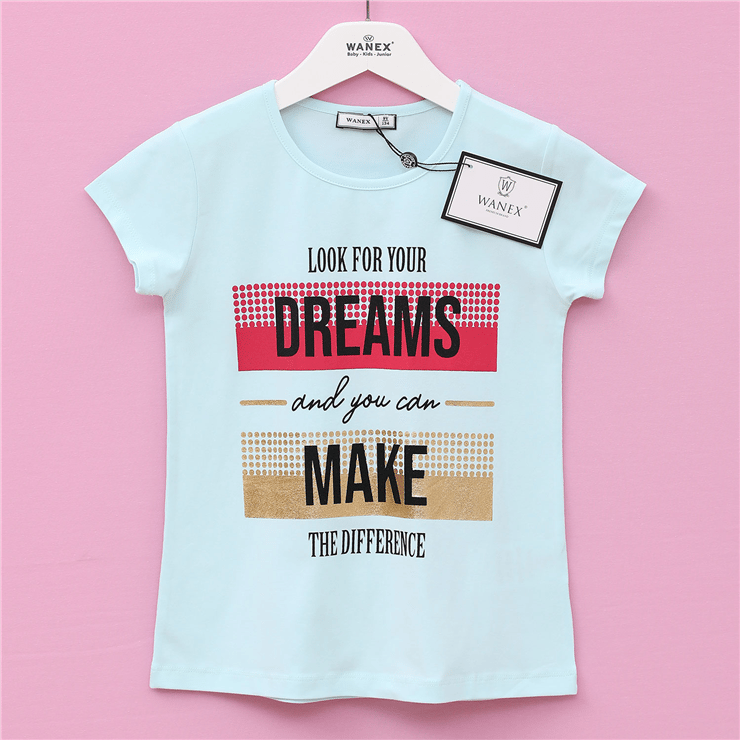 Kız Çocuk Bisiklet Yaka Kısa Kol Süprem Tişört - 31455