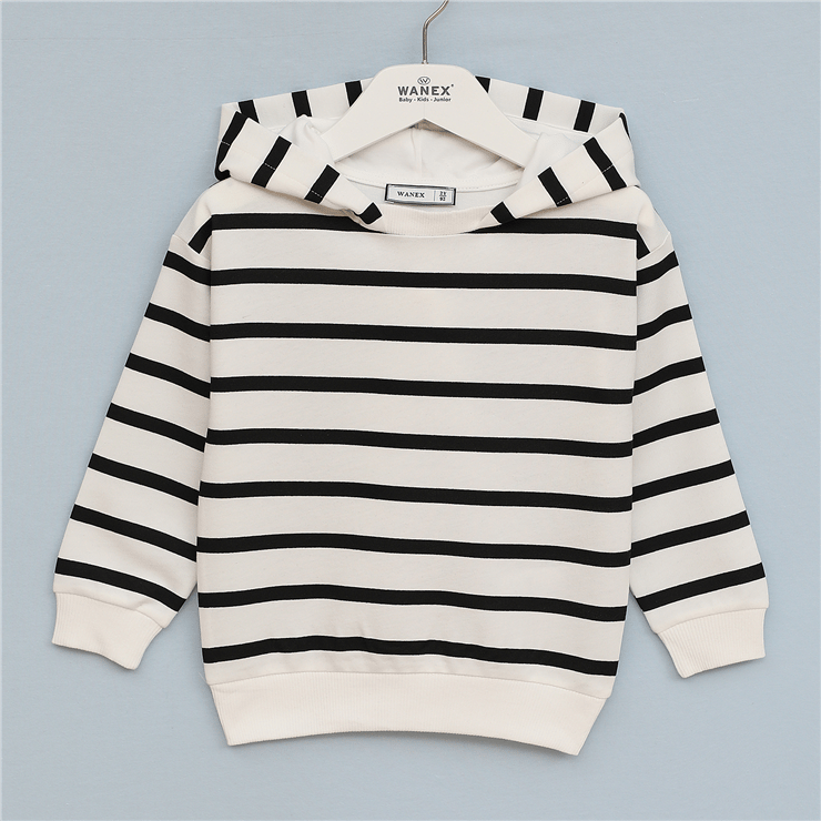 Erkek Çocuk Kapüşonlu Çizgili Sweatshirt - 16685