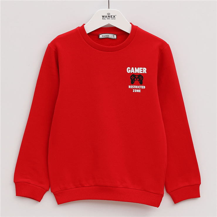 Erkek Çocuk Bisiklet Yaka Şardonlu Uzun Kol Kalın Sweatshirt - 15562