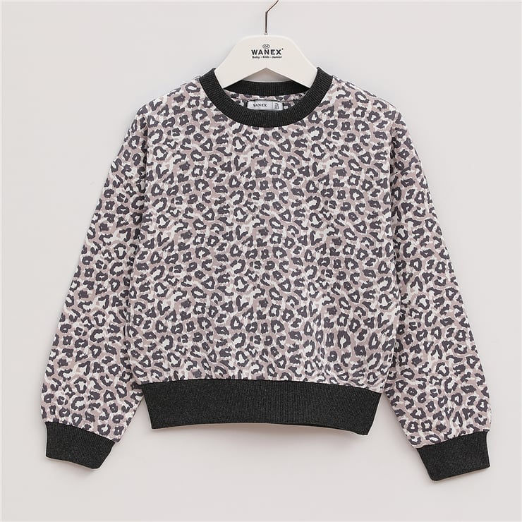 KIZ ÇOCUK Bisiklet Yaka İki İplik Uzun Kol Sweatshirt - 32006