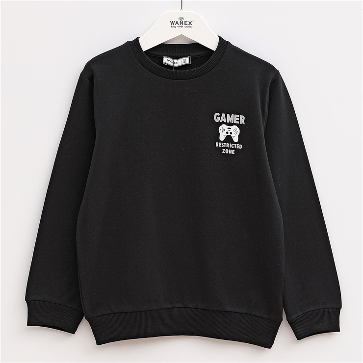 Erkek Çocuk Bisiklet Yaka Şardonlu Uzun Kol Kalın Sweatshirt - 15562