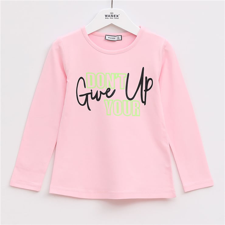 Kız Çocuk Uzun Kol Bisiklet Yaka Süprem İnce Tişört - 31654