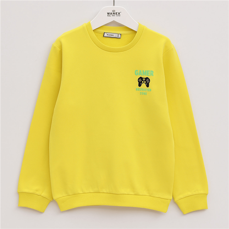 Erkek Çocuk Bisiklet Yaka Şardonlu Uzun Kol Kalın Sweatshirt - 15562