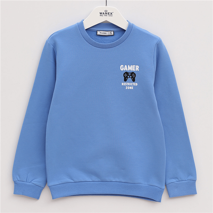 Erkek Çocuk Bisiklet Yaka Şardonlu Uzun Kol Kalın Sweatshirt - 15562