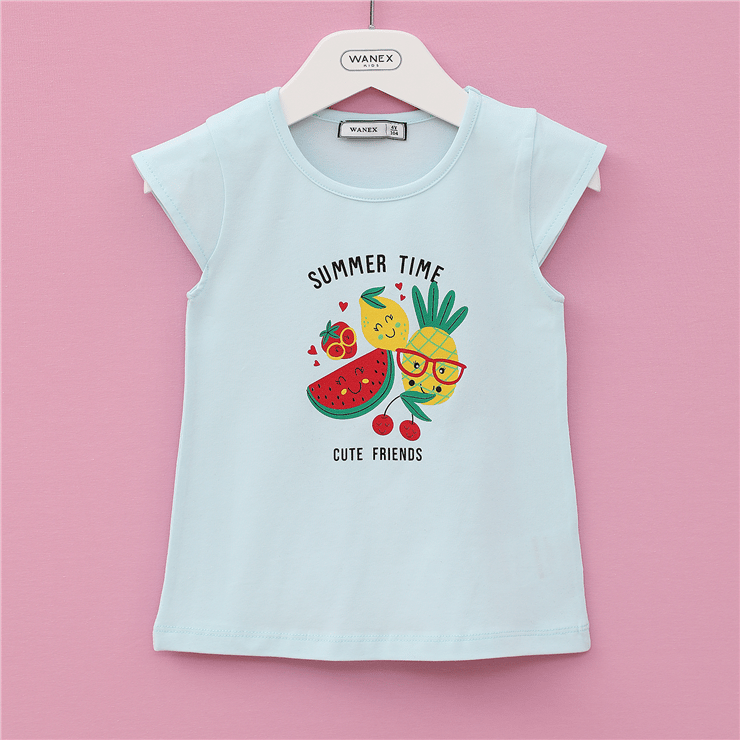 Kız Çocuk Kısa Kol Bisiklet Yaka Süprem İnce Tişört - 32122