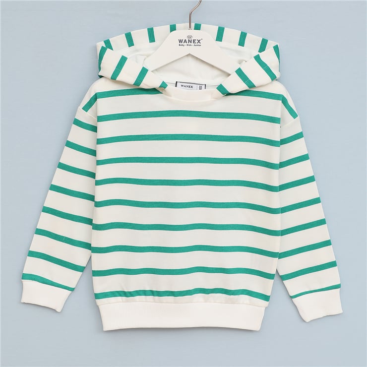 Erkek Çocuk Kapüşonlu Çizgili Sweatshirt - 16685