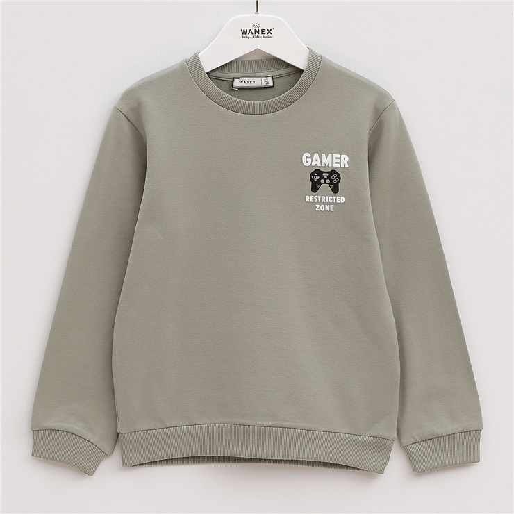 Erkek Çocuk Bisiklet Yaka Şardonlu Uzun Kol Kalın Sweatshirt - 15562