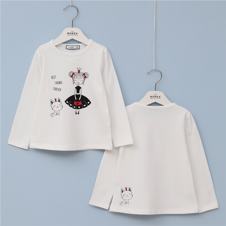 Kız Çocuk Uzun Kol Bisiklet Yaka Süprem İnce Tişört - 31605