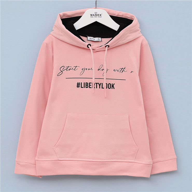 Kız Çocuk Uzun Kol Kalın Kapüşonlu Sweatshirt - 31606