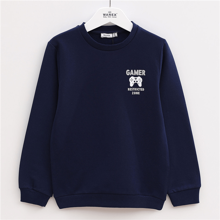 Erkek Çocuk Bisiklet Yaka Şardonlu Uzun Kol Kalın Sweatshirt - 15562