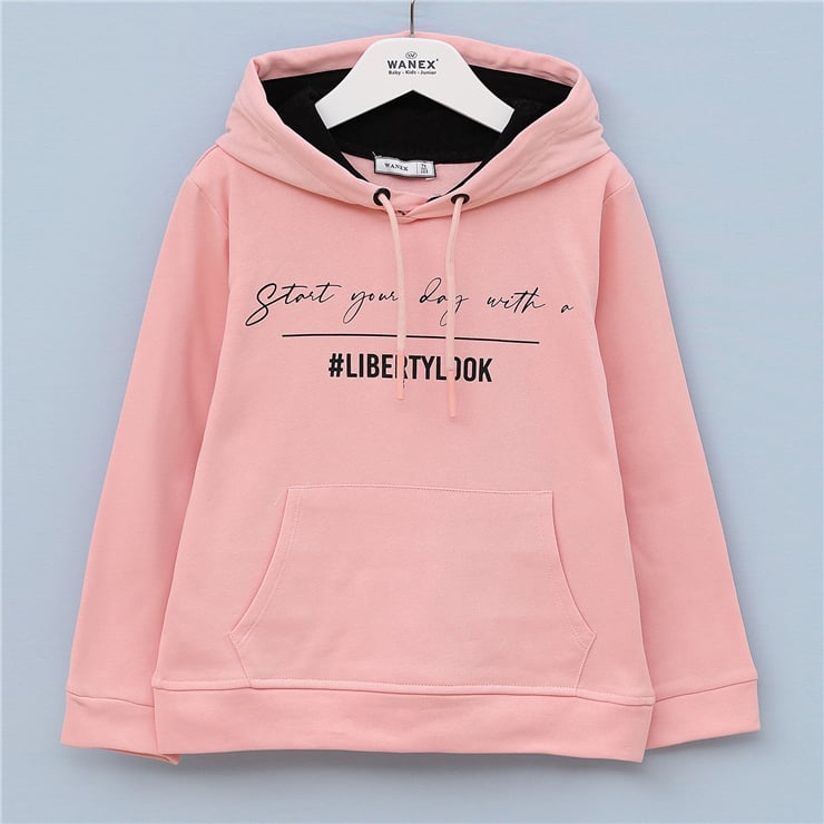 Kız Çocuk Uzun Kol Kalın Kapüşonlu Sweatshirt - 31606