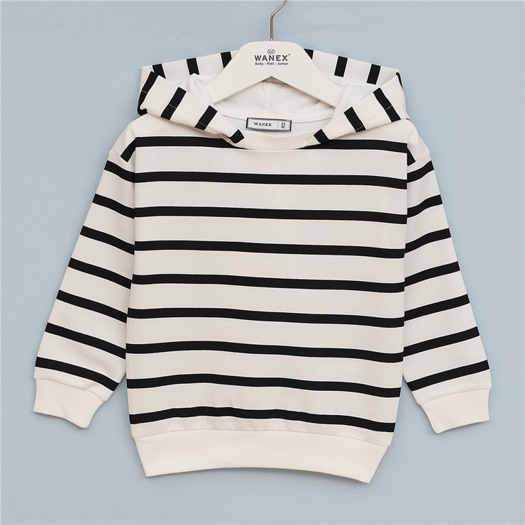 Erkek Çocuk Kapüşonlu Çizgili Sweatshirt - 16685