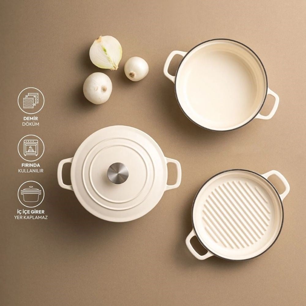 Emsan Fortino Cast Döküm Cream 4 Prç Tencere Seti