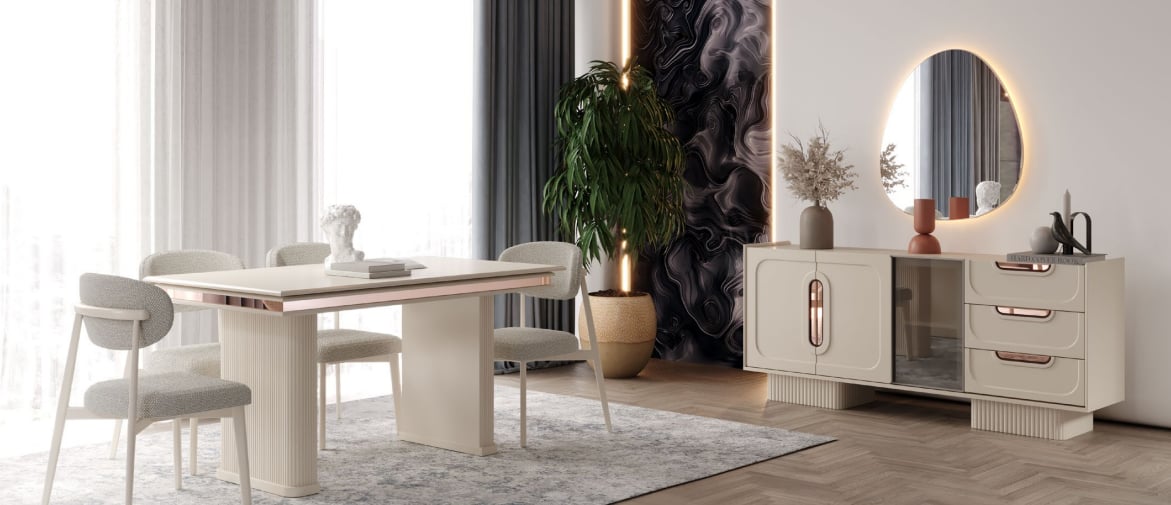 Nesa Lilyum Yemek Odası Takımı Konsol+Ayna+Masa+4 Sandalye