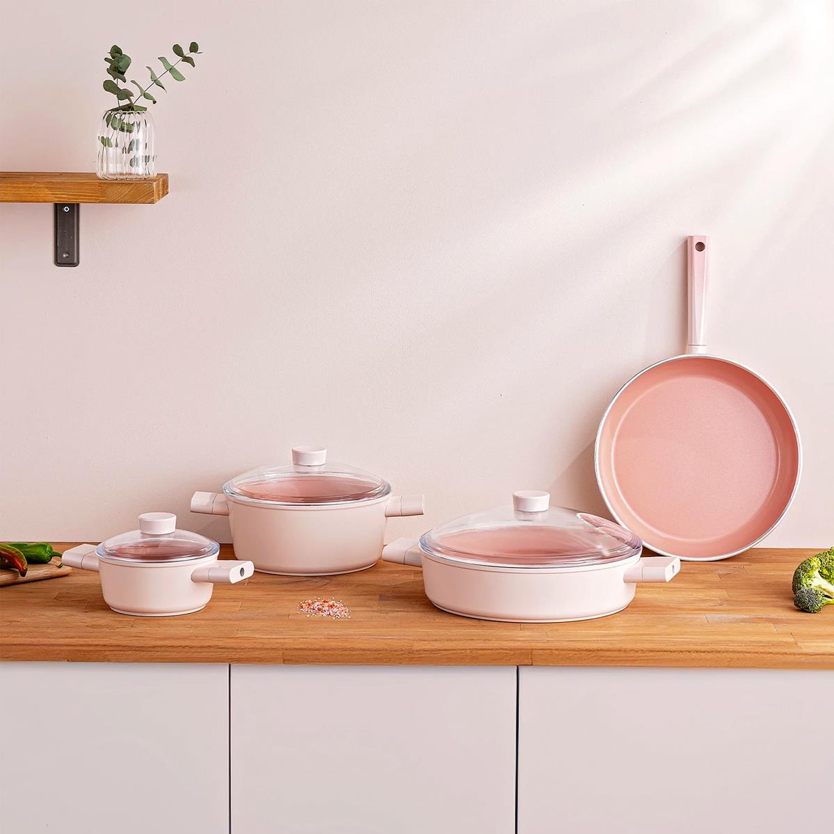 EMSAN SWISS CRYSTAL 7 PARÇA TENCERE SETİ PEMBE
