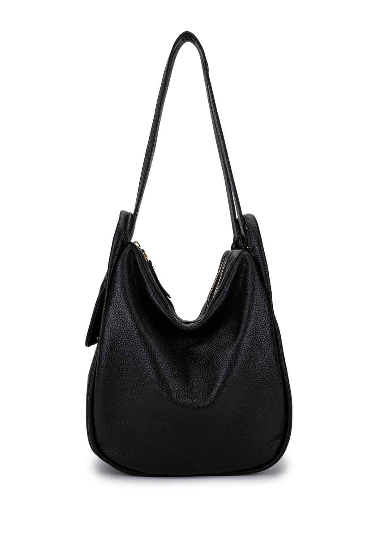 Bruno Rossi Bag Kadın Hakiki Deri Siyah Sırt & Omuz Çantası