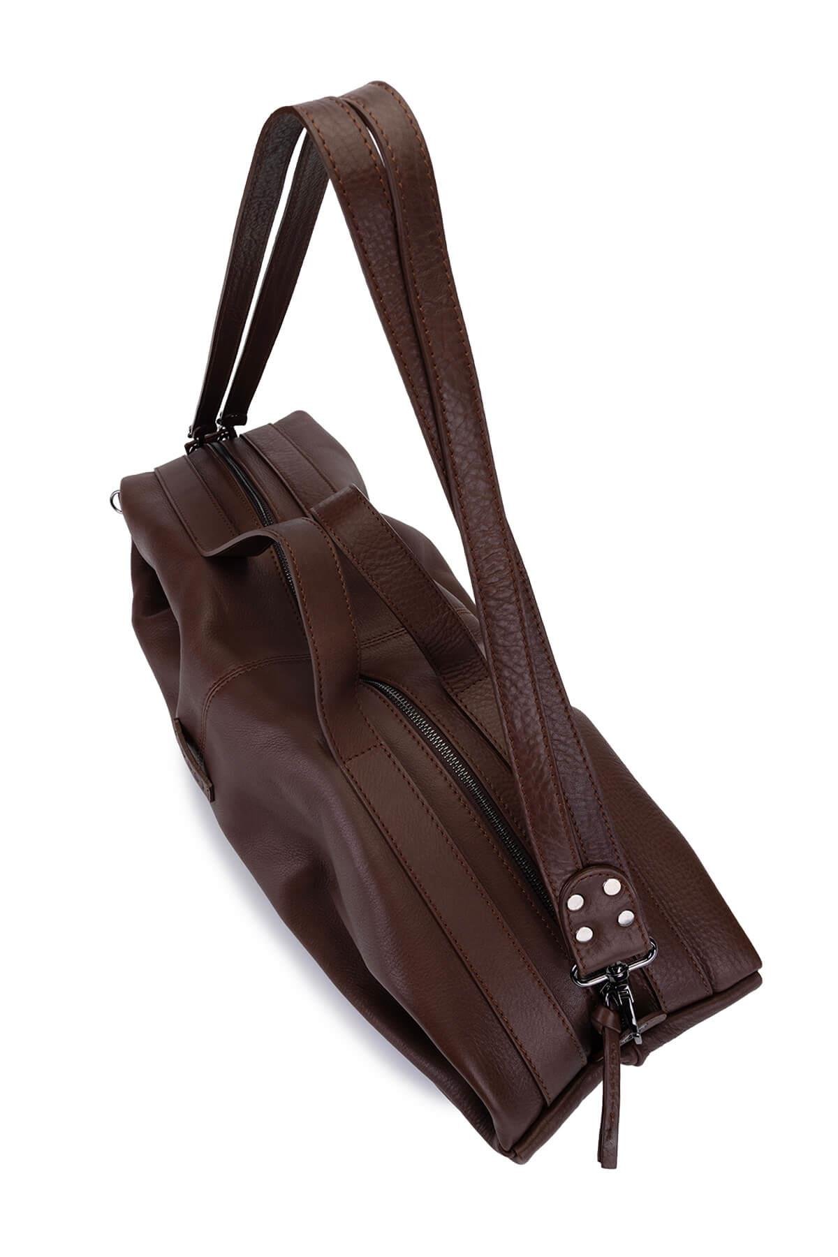 Bruno Rossi Bag Unisex Hakiki Deri Kahverengi Sırt & El Çantası