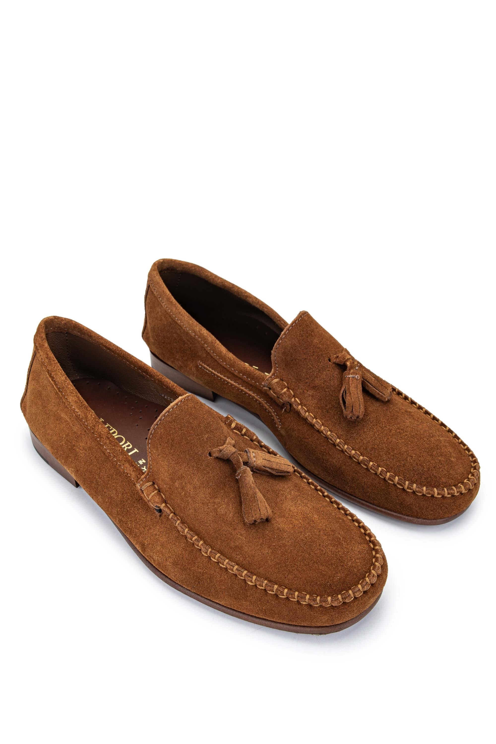 D.LEPORI Erkek Hakiki Deri Tarçın Süet Loafer Ayakkabı