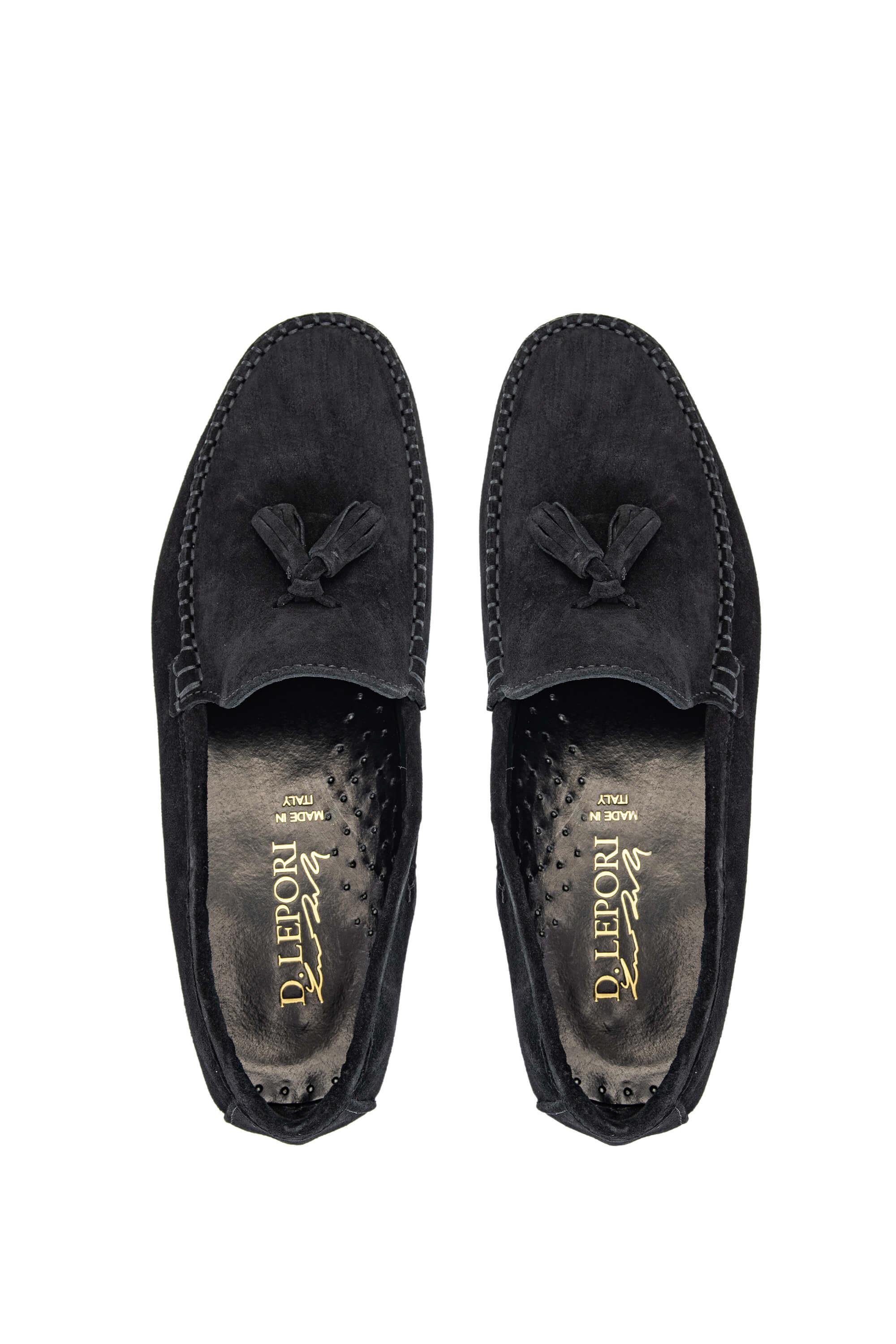 D.LEPORI Erkek Hakiki Deri Siyah Süet Loafer Ayakkabı