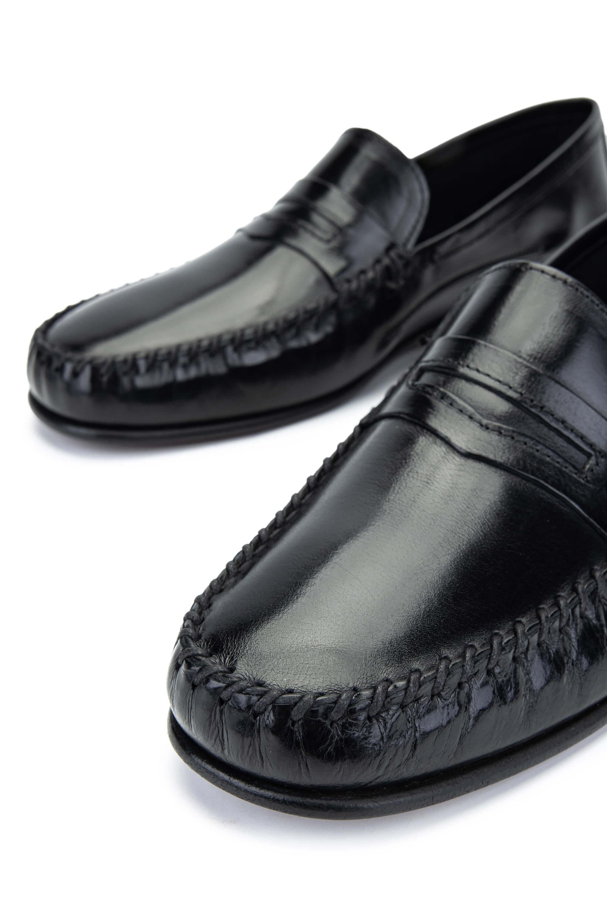 D.LEPORI Erkek Hakiki Deri Siyah Loafer Ayakkabı