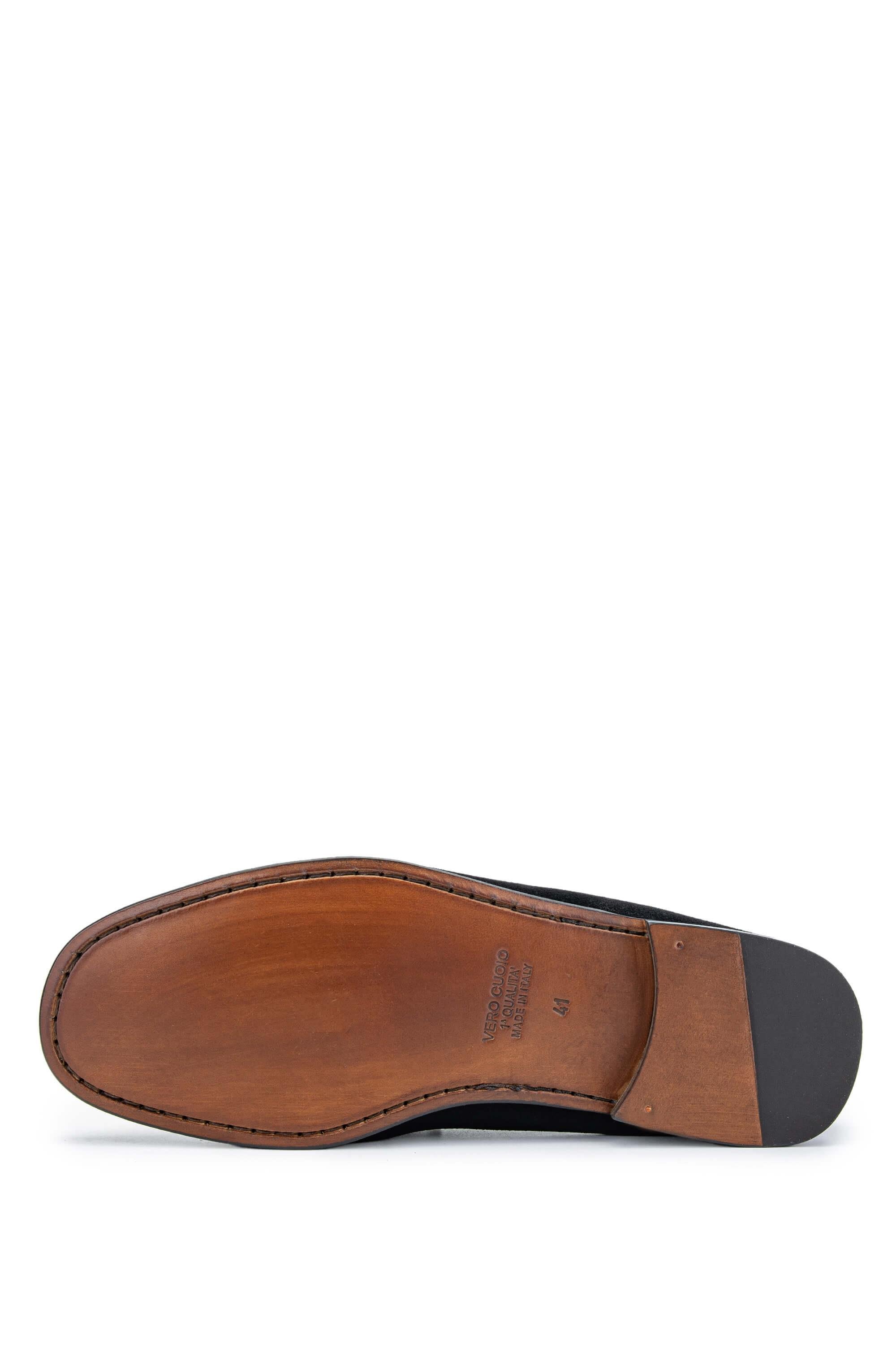 D.LEPORI Erkek Hakiki Deri Siyah Süet Loafer Ayakkabı