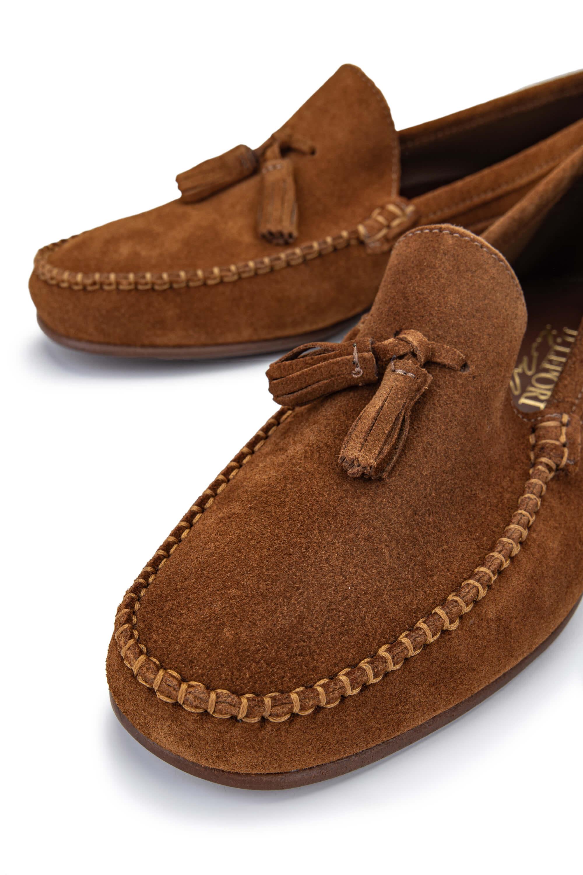 D.LEPORI Erkek Hakiki Deri Tarçın Süet Loafer Ayakkabı