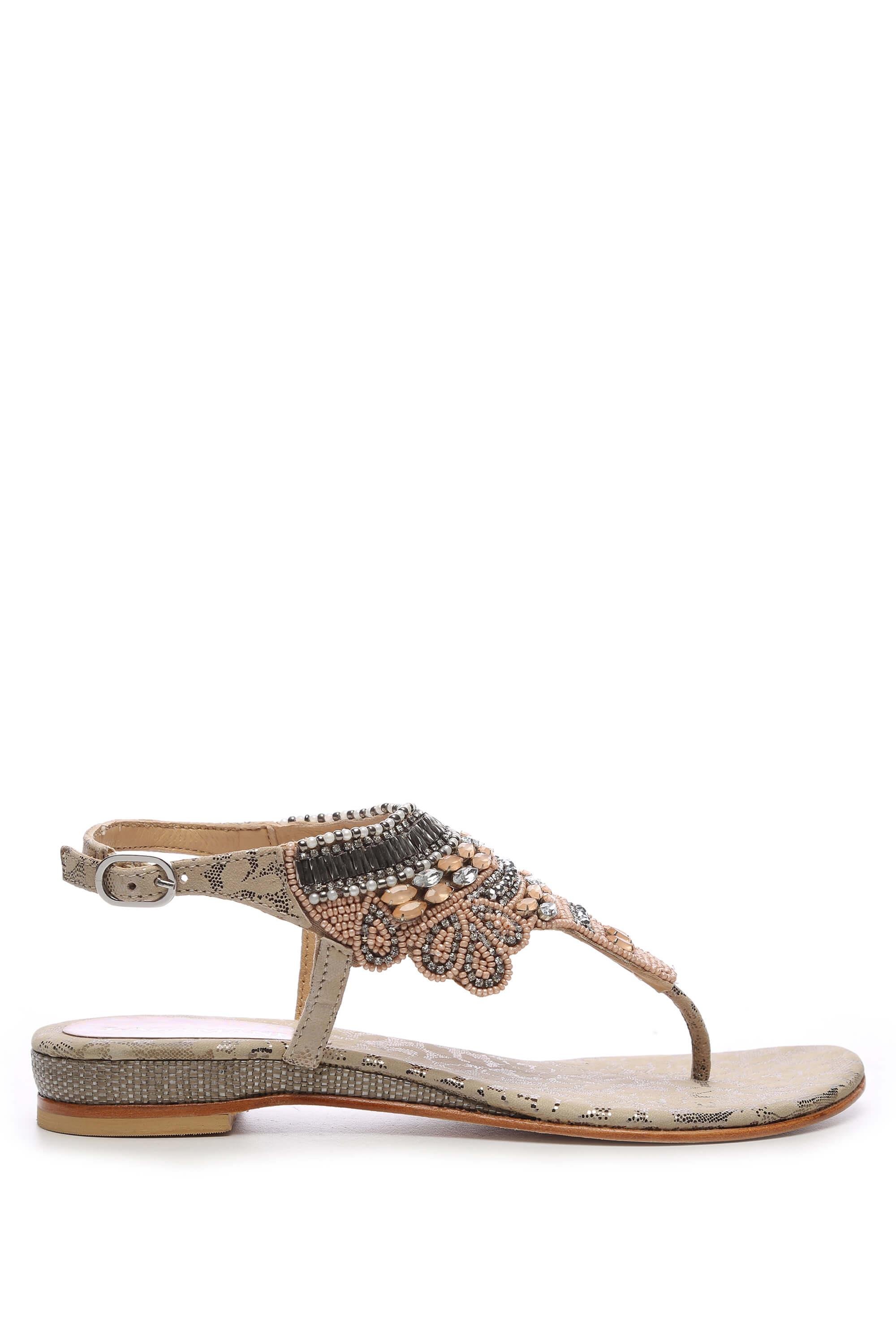 Lazamani Kadın Hakiki Deri Bej Sandalet