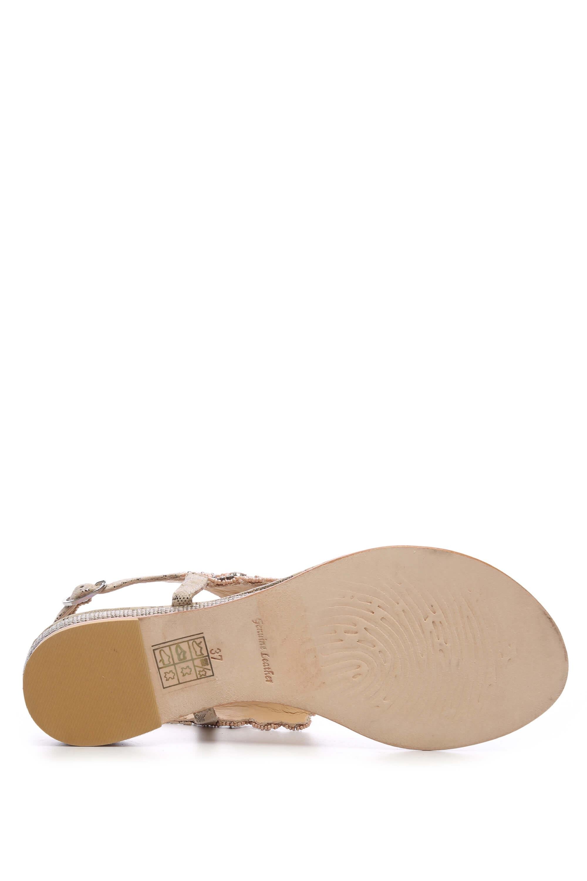 Lazamani Kadın Hakiki Deri Bej Sandalet