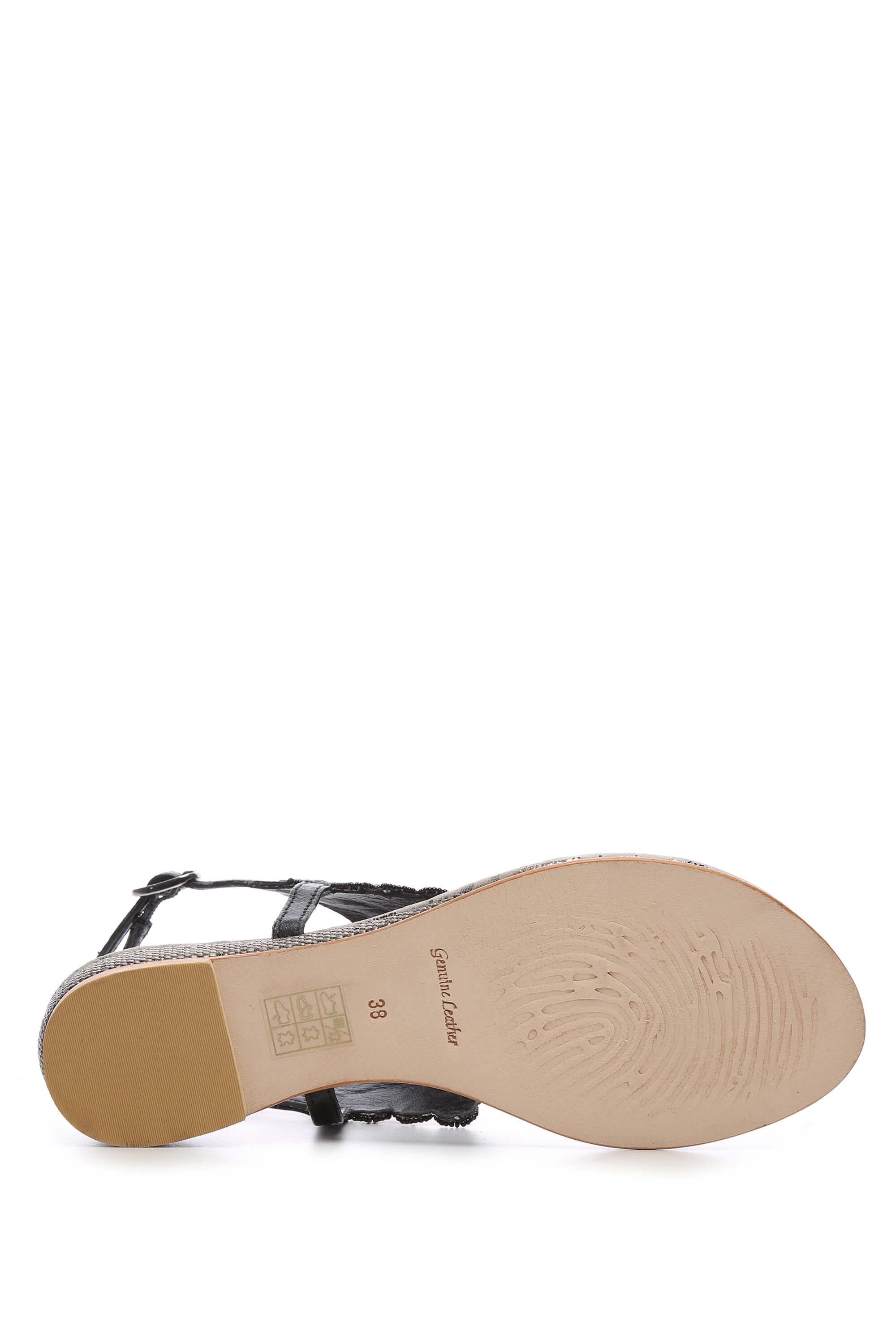 Lazamani Kadın Hakiki Deri Siyah Sandalet