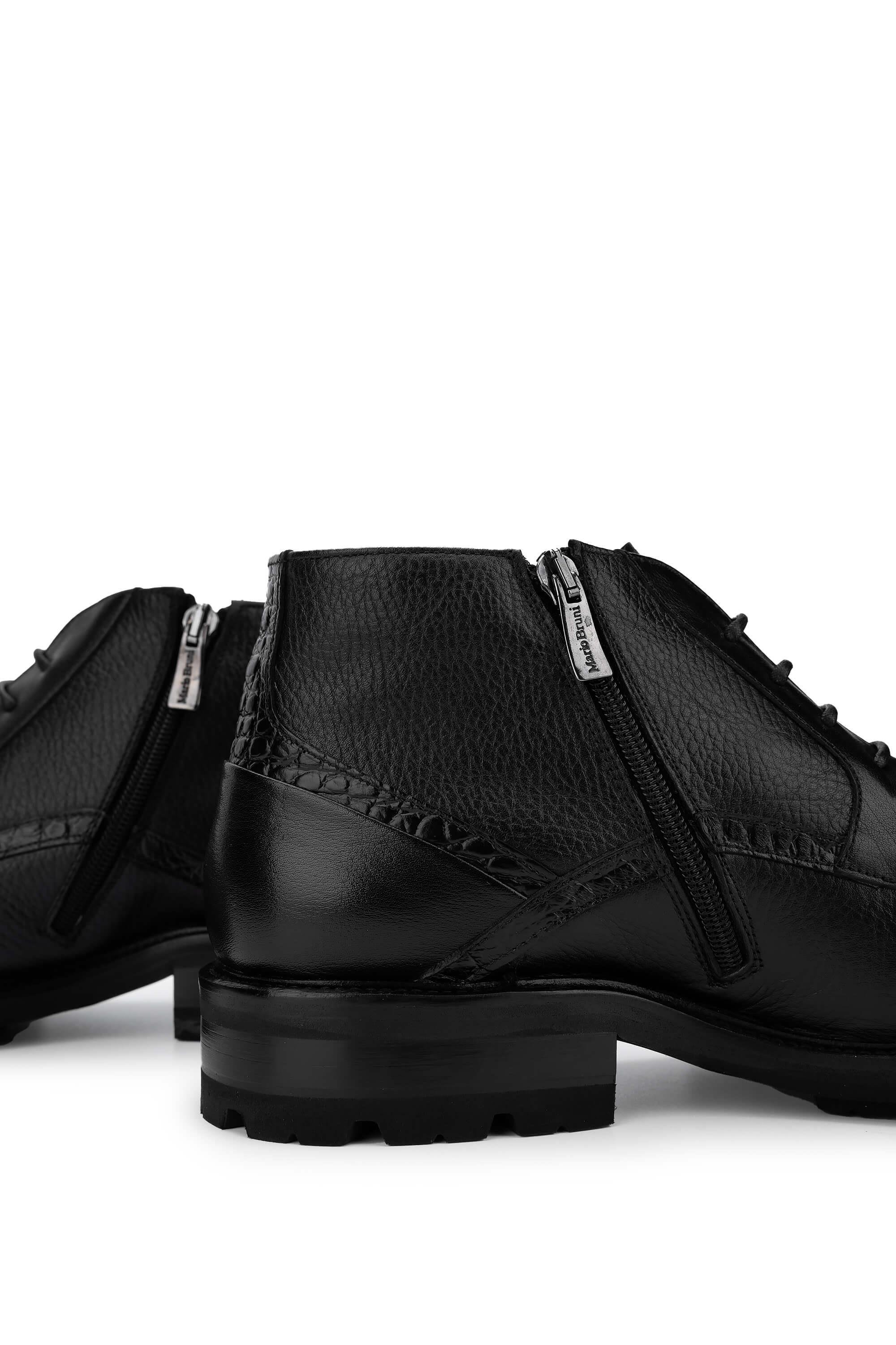 Mario Bruni Erkek Hakiki Deri Siyah Casual Bot